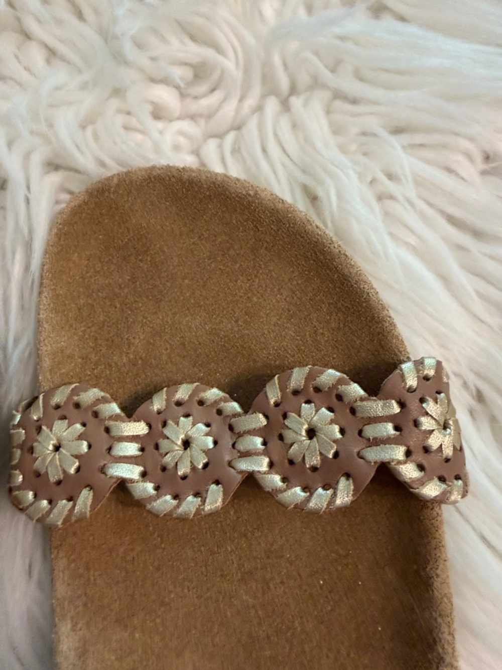 Jack Rogers Tan/Brown Leather Circle-Embellished Slide Sandals size 8.5 - Picture 6 of 8
